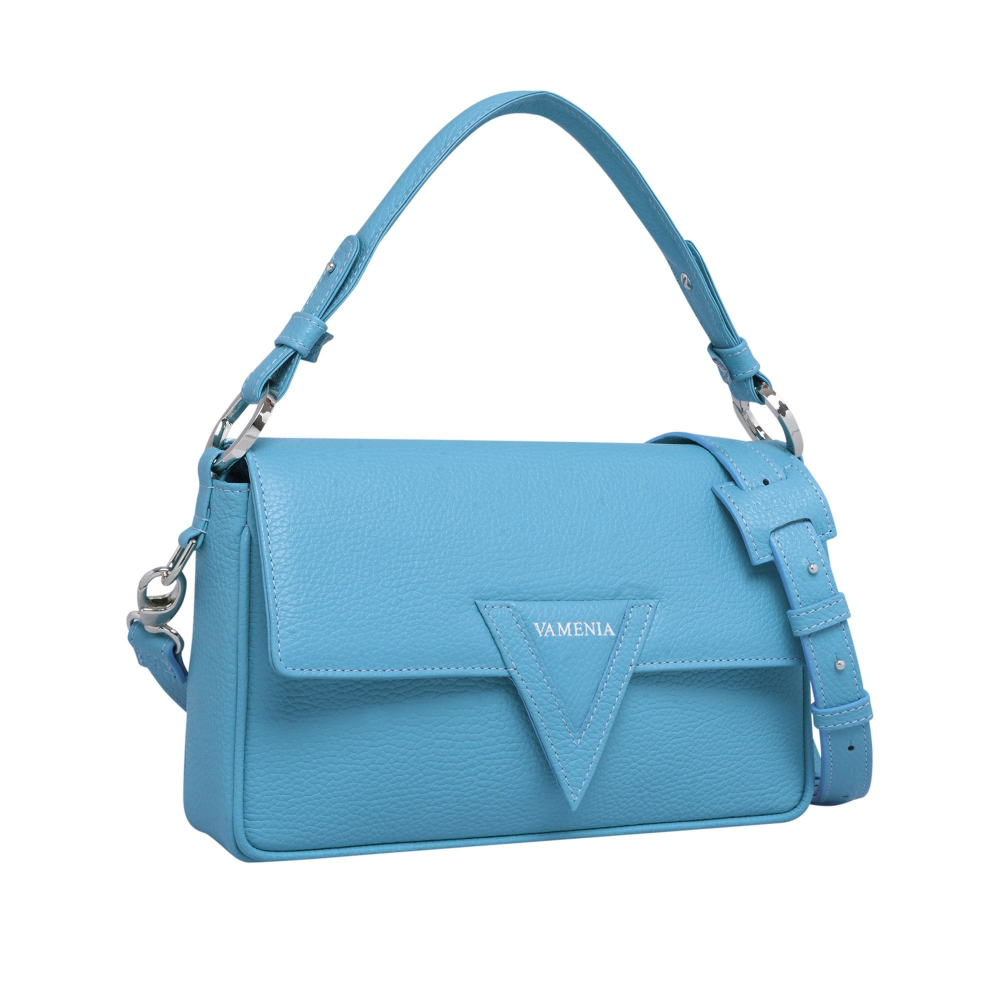 Shoulder bag made of grained calfskin light blue